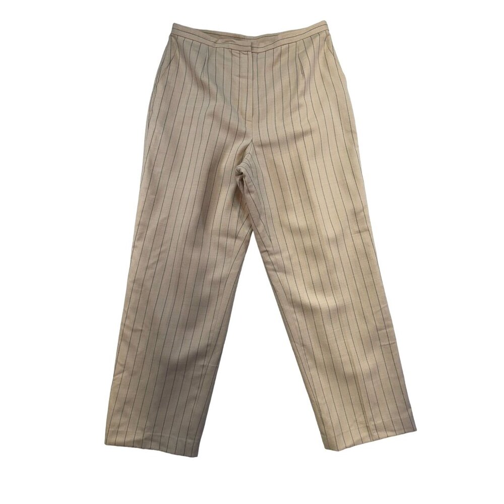 Vintage Talbots Womens Pinstripe Wool Blend Trousers Size 14 Beige Lined
